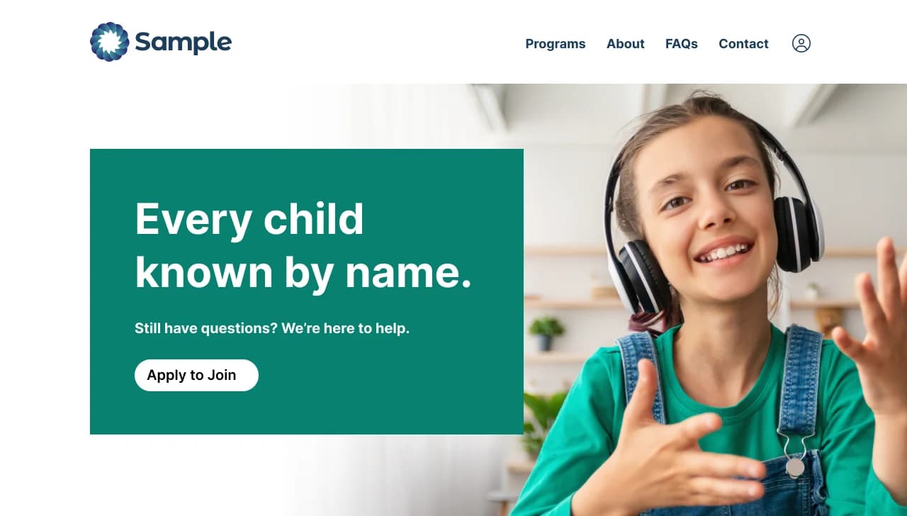 Every child known by name — a teal template with a split hero panel